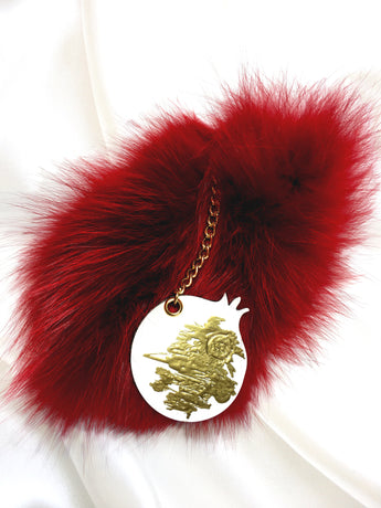 Leather Pomo Granato keychain with removable fox fur tail
